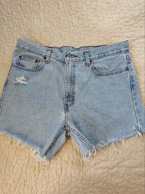 George High Rise Distressed Raw  Denim Shorts Light Wash Size 34